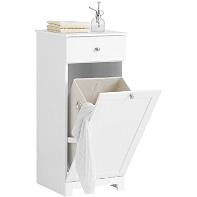 SoBuy Badkamermeubel, spiegelkast met 1 lade en 1 wasmand, opbergmeubel, wasmand, kledingkast, 40 x 38 x 90 cm, wit BZR21-W SoBuy Badkamermeubel, spiegelkast met 1 lade en 1 wasmand, opbergmeubel, wasmand, kledingkast, 40 x 38 x 90 cm, wit BZR21-W