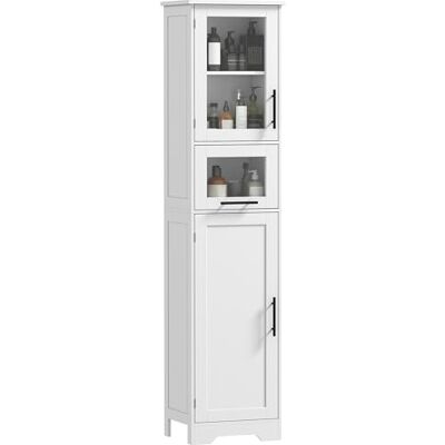 HOMCOM Badkamerkast met glazen deur, smalle badkamerkast met lade, 2 deuren en verstelbare plank, opbergkast voor toilet, kleine ruimtes, 40 x 31 x 170 cm, wit HOMCOM Badkamerkast met glazen deur, smalle badkamerkast met lade, 2 deuren en verstelbare plank, opbergkast voor toilet, kleine ruimtes, 40 x 31 x 170 cm, wit