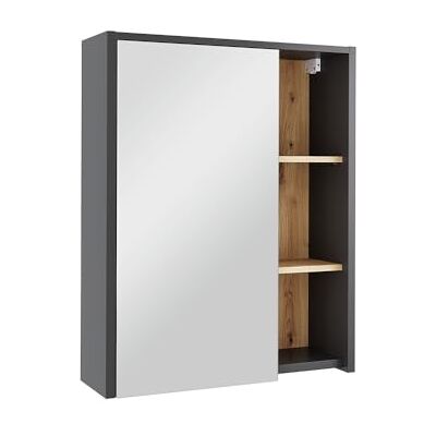 Vicco Badkamerkast met spiegel "Viola", grijs/ambachtelijk, 60 x 75 cm met open planken, geschikt voor wandmontage voor gebruik in de badkamer Vicco Badkamerkast met spiegel "Viola", grijs/ambachtelijk, 60 x 75 cm met open planken, geschikt voor wandmontage voor gebruik in de badkamer