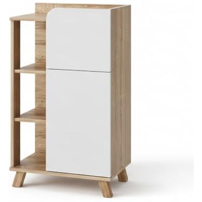 Vicco Badkamermeubel "Karen", Sonoma/wit, 50 x 90 cm Met deur en lade, geschikt voor het opbergen van badkameraccessoires en handdoeken Vicco Badkamermeubel "Karen", Sonoma/wit, 50 x 90 cm Met deur en lade, geschikt voor het opbergen van badkameraccessoires en handdoeken