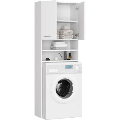 BDW Hoge kast voor wasmachine, 180 x 64 x 30 cm, badkamerkast, rek, wit BDW Hoge kast voor wasmachine, 180 x 64 x 30 cm, badkamerkast, rek, wit