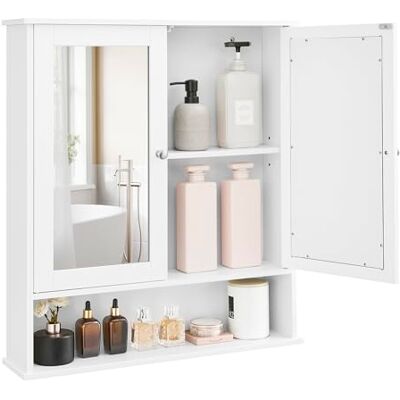VASAGLE LHC012W01 Badkamerkast met spiegel, 2 spiegeldeuren en open vak, verstelbare plank, wandmontage, 15 x 65 x 75 cm, wit VASAGLE LHC012W01 Badkamerkast met spiegel, 2 spiegeldeuren en open vak, verstelbare plank, wandmontage, 15 x 65 x 75 cm, wit