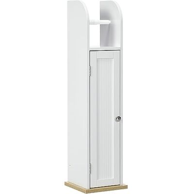 kleankin Badkamermeubel, toiletpapierhouder, met kast en verstelbare planken, 20 x 20 x 80 cm, wit kleankin Badkamermeubel, toiletpapierhouder, met kast en verstelbare planken, 20 x 20 x 80 cm, wit