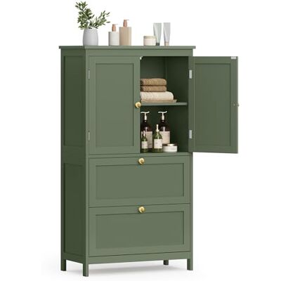 VASAGLE Badkamermeubel, keukenkast met 2 deuren en 2 laden, verstelbare planken, 30 x 60 x 110 cm, bosgroen BBC551C01V1 VASAGLE Badkamermeubel, keukenkast met 2 deuren en 2 laden, verstelbare planken, 30 x 60 x 110 cm, bosgroen BBC551C01V1