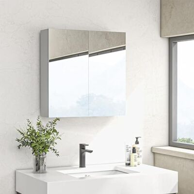 kleankin Wandkast voor badkamer, opbergkast, 3 niveaus, verstelbare plank, 2 deuren en spiegels, hangkast, 60 x 15 x 60 cm, wit kleankin Wandkast voor badkamer, opbergkast, 3 niveaus, verstelbare plank, 2 deuren en spiegels, hangkast, 60 x 15 x 60 cm, wit