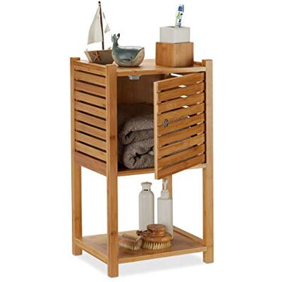 Relaxdays Badkamerrek van bamboe, 2 vakken en 1 vak met deur, badmeubel HlP 62,5 x 35 x 29 cm, MDF, 1 stuk Relaxdays Badkamerrek van bamboe, 2 vakken en 1 vak met deur, badmeubel HlP 62,5 x 35 x 29 cm, MDF, 1 stuk