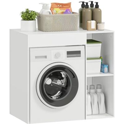 HOMCOM Wasmachinemeubel, 2 open vakken, 96 x 60 x 90,5 cm, wit Wasmachine- en droogkast, grote lade, badkamermeubels en wasruimte HOMCOM Wasmachinemeubel, 2 open vakken, 96 x 60 x 90,5 cm, wit Wasmachine- en droogkast, grote lade, badkamermeubels en wasruimte