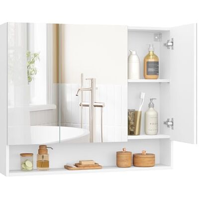 VASAGLE Badkamerkast met spiegeldeuren, opbergkast, spiegelwandkast, open vak, verstelbare planken, 16,5 x 90 x 75 cm, wolkenwit BBK130W01 VASAGLE Badkamerkast met spiegeldeuren, opbergkast, spiegelwandkast, open vak, verstelbare planken, 16,5 x 90 x 75 cm, wolkenwit BBK130W01