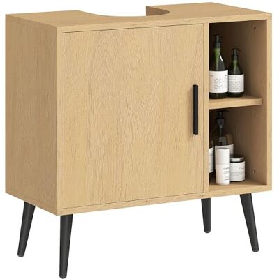 HOMCOM Wastafelonderkast voor badkamer, industriële wastafelonderkast met progressieve deur en verstelbare plank, 60 x 30 x 59,5 cm, eiken HOMCOM Wastafelonderkast voor badkamer, industriële wastafelonderkast met progressieve deur en verstelbare plank, 60 x 30 x 59,5 cm, eiken