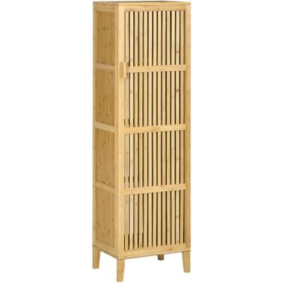 HOMCOM Opbergkast van bamboe, opbergkast, 40 x 30 x 140 cm Met 4 niveaus, designdeur met lamellen, voor badkamer, slaapkamer, woonkamer HOMCOM Opbergkast van bamboe, opbergkast, 40 x 30 x 140 cm Met 4 niveaus, designdeur met lamellen, voor badkamer, slaapkamer, woonkamer