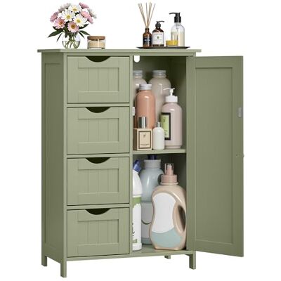VASAGLE Badkamermeubel, ruimtebesparend, commode, met 4 laden, kast met deur, verstelbaar rek, 30 x 55 x 82 cm, bosgroen LHC041C02 VASAGLE Badkamermeubel, ruimtebesparend, commode, met 4 laden, kast met deur, verstelbaar rek, 30 x 55 x 82 cm, bosgroen LHC041C02