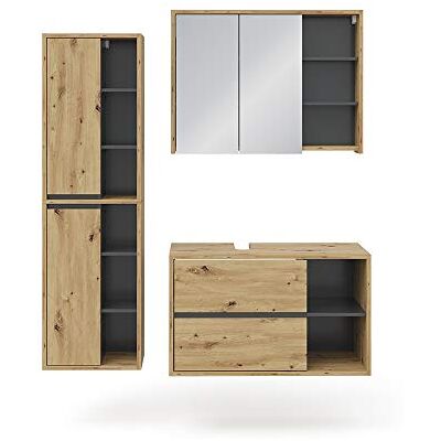 Vicco Badmeubel "Viola", Artisan eiken 100 cm 3 stuks · wastafelonderkast · spiegelkast · hoge kast Vicco Badmeubel "Viola", Artisan eiken 100 cm 3 stuks · wastafelonderkast · spiegelkast · hoge kast
