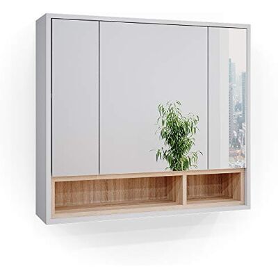Vicco Spiegelkast badkamerkast badkamerspiegel 80 cm badkamermeubel Beatrice 3-deurs legplank (wit-sonoma) Vicco Spiegelkast badkamerkast badkamerspiegel 80 cm badkamermeubel Beatrice 3-deurs legplank (wit-sonoma)