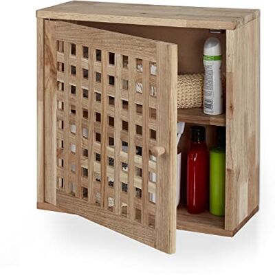 Relaxdays Wandkast, walnoot, 2 vakken, magnetische geruite deur, badkamer, HLP: 42 x 42 x 18 cm, naturel Relaxdays Wandkast, walnoot, 2 vakken, magnetische geruite deur, badkamer, HLP: 42 x 42 x 18 cm, naturel