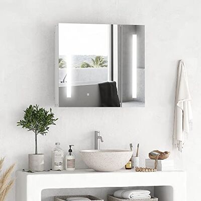 kleankin Toiletkast met spiegel, verlicht, led, badkamerkast, 2 deuren, met 3 niveaus, 70 x 15 x 65 cm, wit kleankin Toiletkast met spiegel, verlicht, led, badkamerkast, 2 deuren, met 3 niveaus, 70 x 15 x 65 cm, wit