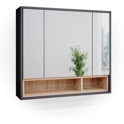 Vicco Beatrice Spiegelkast, badkamerkast, 80 cm, badkamermeubel, 3-deurs, plank (antraciet-sonoma) Vicco Beatrice Spiegelkast, badkamerkast, 80 cm, badkamermeubel, 3-deurs, plank (antraciet-sonoma)