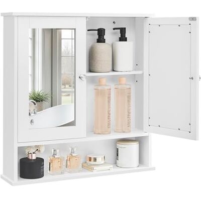 VASAGLE Wandkast voor badkamer, opbergkast voor toilet, met 2 deuren en spiegels, 3 niveaus, in hoogte verstelbare planken, 56 x 13 x 58 cm, wit LHC002 VASAGLE Wandkast voor badkamer, opbergkast voor toilet, met 2 deuren en spiegels, 3 niveaus, in hoogte verstelbare planken, 56 x 13 x 58 cm, wit LHC002