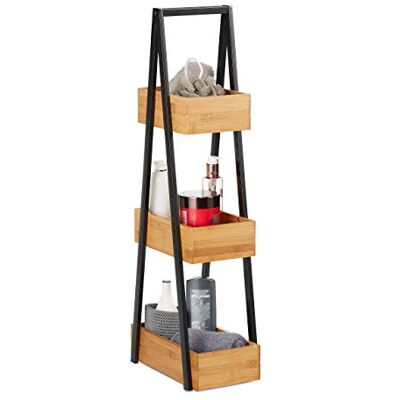 Relaxdays Bamboe badkamerrek, compact rek met 3 niveaus voor badkamer en keuken, metaal, 81 x 18 x 30 cm, naturel Relaxdays Bamboe badkamerrek, compact rek met 3 niveaus voor badkamer en keuken, metaal, 81 x 18 x 30 cm, naturel
