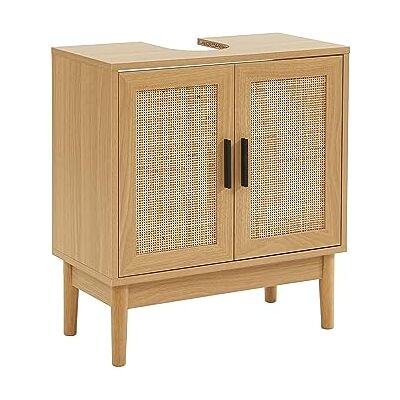 BAÏTA Onderkast wastafel Amana rieten rotan en eikeneffect L 60cm BAÏTA Onderkast wastafel Amana rieten rotan en eikeneffect L 60cm
