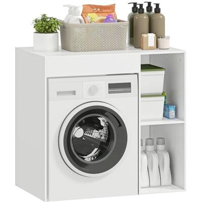 HOMCOM Wasmachinekast, wasmachine- en droogkast met 2 open vakken en groot dienblad, badkamermeubel en wasruimte, 96 x 60 x 90,5 cm, wit HOMCOM Wasmachinekast, wasmachine- en droogkast met 2 open vakken en groot dienblad, badkamermeubel en wasruimte, 96 x 60 x 90,5 cm, wit