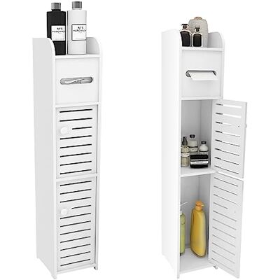 LANTUS Badkamermeubel, opbergrek, hoge kast, houder voor toiletpapier, kolom, badkamerkast, 17 x 15 x 78 cm, wit LANTUS Badkamermeubel, opbergrek, hoge kast, houder voor toiletpapier, kolom, badkamerkast, 17 x 15 x 78 cm, wit