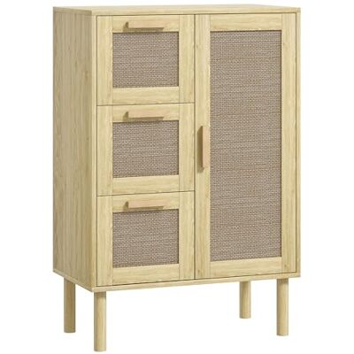 HOMCOM Badkamermeubel Boheemse opslag met lade en kast, verstelbare planken, rotandeur, kast voor badkamer, woonkamer of keuken, 55 x 30 x 82 cm, eiken HOMCOM Badkamermeubel Boheemse opslag met lade en kast, verstelbare planken, rotandeur, kast voor badkamer, woonkamer of keuken, 55 x 30 x 82 cm, eiken