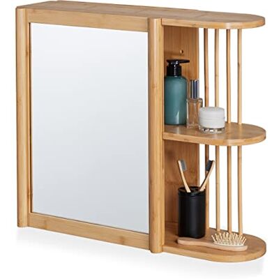 Relaxdays Bamboe wandrek met spiegel, 2 halfopen planken, 53 x 62 x 20 cm, badkamerrek, spiegelkast, naturel Relaxdays Bamboe wandrek met spiegel, 2 halfopen planken, 53 x 62 x 20 cm, badkamerrek, spiegelkast, naturel