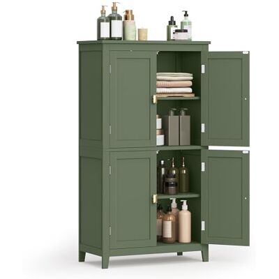 VASAGLE Badkamermeubel, keukenkast, kast met 4 deuren, verstelbare planken, 30 x 60 x 110 cm, bosgroen BBC552C01 VASAGLE Badkamermeubel, keukenkast, kast met 4 deuren, verstelbare planken, 30 x 60 x 110 cm, bosgroen BBC552C01