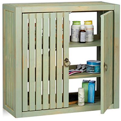 Relaxdays Vintage bamboe wandkast met 2 deuren, magneetsluiting, 2 legplanken, badkamer, keuken, 50 x 52 x 20 cm, groen Relaxdays Vintage bamboe wandkast met 2 deuren, magneetsluiting, 2 legplanken, badkamer, keuken, 50 x 52 x 20 cm, groen
