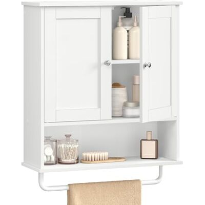 VASAGLE SIREN Collection Badkamermeubel met handdoekstang, wandkast met open plank, verstelbare plank en deuren, rustieke stijl, wolkenwit BBK149WB01 VASAGLE SIREN Collection Badkamermeubel met handdoekstang, wandkast met open plank, verstelbare plank en deuren, rustieke stijl, wolkenwit BBK149WB01
