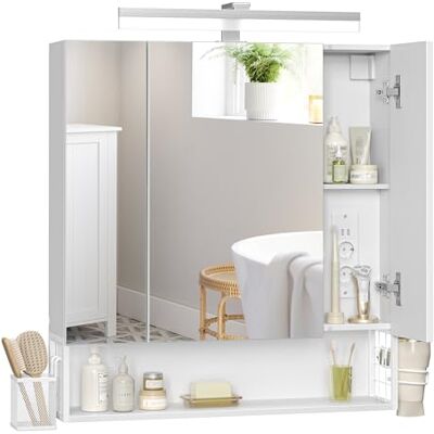 VASAGLE Badkamermeubel met ledverlichting, 16,5 x 70 x 75 cm, wandstopcontact, hangmand, haardrogerhouder, voor wastafel, wolkenwit BBK126W01 VASAGLE Badkamermeubel met ledverlichting, 16,5 x 70 x 75 cm, wandstopcontact, hangmand, haardrogerhouder, voor wastafel, wolkenwit BBK126W01