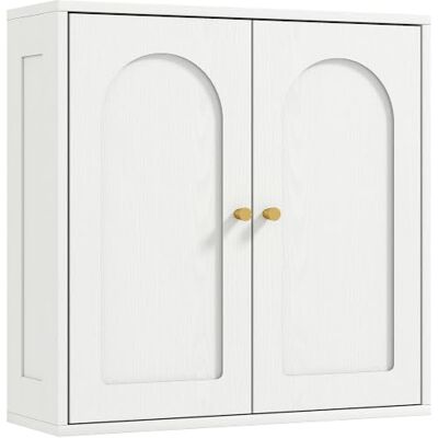 HOMCOM Wandkast moderne stijl badkamer 60 x 20 x 60 cm wit Dubbele deurkast, goudkleurige handgrepen, hangende badkamerkast HOMCOM Wandkast moderne stijl badkamer 60 x 20 x 60 cm wit Dubbele deurkast, goudkleurige handgrepen, hangende badkamerkast