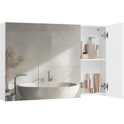 VASAGLE KAILYN Collection BBK032W01 Moderne wandkast met spiegel en verstelbare planken, 3 deuren, 15 x 90 x 60 cm, wit VASAGLE KAILYN Collection BBK032W01 Moderne wandkast met spiegel en verstelbare planken, 3 deuren, 15 x 90 x 60 cm, wit