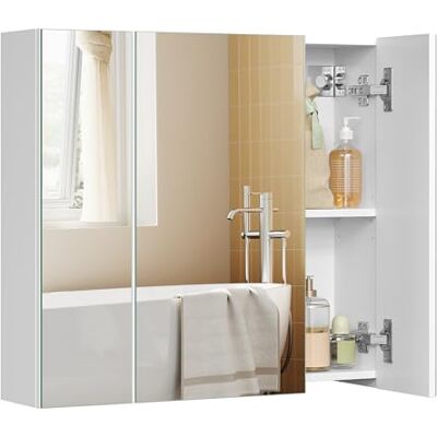 VASAGLE Spiegelkast, badkamerkast, opbergkast met 3 deuren, voor badkamer, 60 x 15 x 55 cm, met verstelbare planken, modern, wit BBK22WT VASAGLE Spiegelkast, badkamerkast, opbergkast met 3 deuren, voor badkamer, 60 x 15 x 55 cm, met verstelbare planken, modern, wit BBK22WT