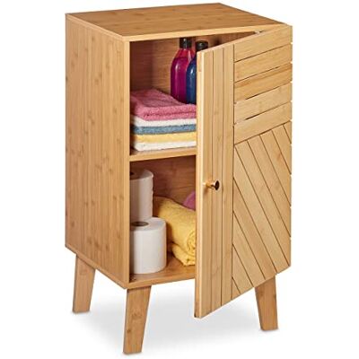 Relaxdays Badkamerkast van bamboe, verstelbare plank, deur met variabele montage, afmetingen 70 x 40 x 37 cm, naturel Relaxdays Badkamerkast van bamboe, verstelbare plank, deur met variabele montage, afmetingen 70 x 40 x 37 cm, naturel
