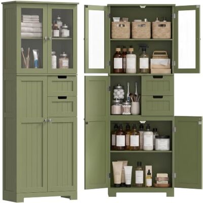 HOMCOM Badkamermeubel, hoog, 4 deuren, 2 laden, 60 x 30 x 170 cm, groen Opbergkast, badkamerzuil, 2 glazen deuren, verstelbare planken, moderne stijl, voor woonkamer, slaapkamer HOMCOM Badkamermeubel, hoog, 4 deuren, 2 laden, 60 x 30 x 170 cm, groen Opbergkast, badkamerzuil, 2 glazen deuren, verstelbare planken, moderne stijl, voor woonkamer, slaapkamer