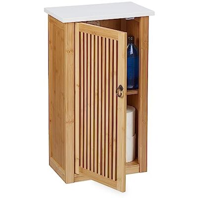 Relaxdays Badkamerkast met plank, wandkast van bamboe en MDF, natuur/wit, 60 x 34,5 x 21 cm Relaxdays Badkamerkast met plank, wandkast van bamboe en MDF, natuur/wit, 60 x 34,5 x 21 cm
