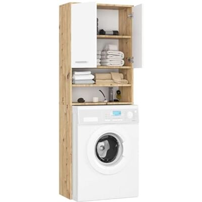 BDW Hoge wasmachinekast, badkamerkast, opslag, 180 x 64 x 30 cm, eiken handwerk/wit BDW Hoge wasmachinekast, badkamerkast, opslag, 180 x 64 x 30 cm, eiken handwerk/wit