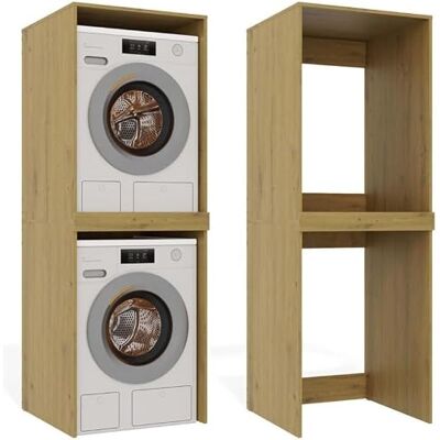CDF Wasmachinekast dubbel en wasdroger, hoge badkamermeubel, rek, modern, stapelmeubel voor badkamer, keuken, wasruimte, eiken, ambachtelijk, 64 x 64 x 180 cm CDF Wasmachinekast dubbel en wasdroger, hoge badkamermeubel, rek, modern, stapelmeubel voor badkamer, keuken, wasruimte, eiken, ambachtelijk, 64 x 64 x 180 cm