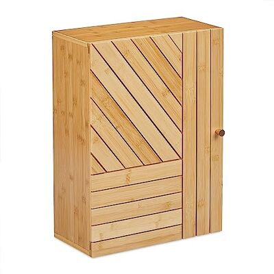 Relaxdays Bamboe badkamerkast, wandkast, verstelbare plank, deur met variabele montage, 55 x 40 x 20 cm, naturel Relaxdays Bamboe badkamerkast, wandkast, verstelbare plank, deur met variabele montage, 55 x 40 x 20 cm, naturel