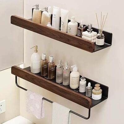 Generic Wandrek voor badkamer, hoogwaardig walnoothout en aluminium, 20 x 10 x 5 cm, ideaal voor cosmetica, toiletartikelen en woondecoratie Generic Wandrek voor badkamer, hoogwaardig walnoothout en aluminium, 20 x 10 x 5 cm, ideaal voor cosmetica, toiletartikelen en woondecoratie