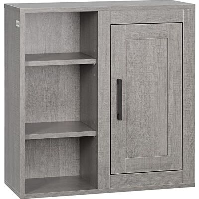 kleankin Wandkast, opbergkast, hangkast, wandkast voor badkamer, opbergkast, toiletkast met planken en een deur, 48 x 20 x 50 cm, grijs kleankin Wandkast, opbergkast, hangkast, wandkast voor badkamer, opbergkast, toiletkast met planken en een deur, 48 x 20 x 50 cm, grijs