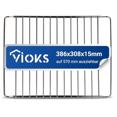 VIOKS Universeel ovenrooster, uittrekbaar, 390/570 x 310 mm, voor koken, geschikt als rooster voor Bosch, Whirlpool of bakrooster VIOKS Universeel ovenrooster, uittrekbaar, 390/570 x 310 mm, voor koken, geschikt als rooster voor Bosch, Whirlpool of bakrooster
