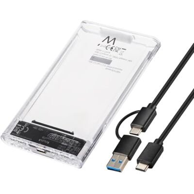 Ewent USB-C+A 3.2 Gen1 SSD/HDD-behuizing, externe behuizing voor 2,5 inch SATA harde schijf tot 9,5 mm transparante behuizing, schroefloze installatie, UASP-ondersteuning, 5 Gbps snelheid, Windows Ewent USB-C+A 3.2 Gen1 SSD/HDD-behuizing, externe behuizing voor 2,5 inch SATA harde schijf tot 9,5 mm transparante behuizing, schroefloze installatie, UASP-ondersteuning, 5 Gbps snelheid, Windows