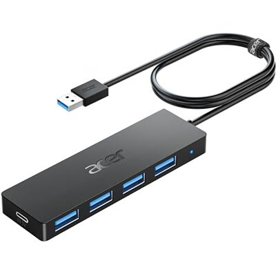Acer USB 3.0-hub met 4 poorten, multipoortadapter voor pc, MacBook Air, Mac Pro/Mini, iMac, Surface Pro, XPS, PS4, mobiele harde schijf, sleutels en meer (120 cm) Acer USB 3.0-hub met 4 poorten, multipoortadapter voor pc, MacBook Air, Mac Pro/Mini, iMac, Surface Pro, XPS, PS4, mobiele harde schijf, sleutels en meer (120 cm)