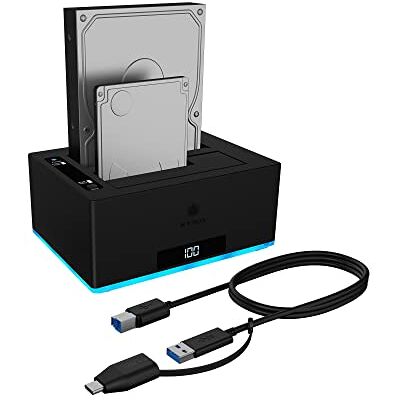 ICY BOX USB 3.0 2-weg hard drive docking station voor 2,5 inch en 3,5 inch SATA HDD/SSD, RGB, offline kloning functie, USB-C & USB-A, UASP, zwart ICY BOX USB 3.0 2-weg hard drive docking station voor 2,5 inch en 3,5 inch SATA HDD/SSD, RGB, offline kloning functie, USB-C & USB-A, UASP, zwart
