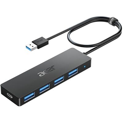 Acer USB 3.0-hub met 4 USB 3.0-poorten, USB-multipoortadapter voor pc, MacBook Air, Mac Pro/Mini, iMac, Surface Pro, XPS, PS4, mobiele harde schijf, USB-sticks en meer (60 cm) Acer USB 3.0-hub met 4 USB 3.0-poorten, USB-multipoortadapter voor pc, MacBook Air, Mac Pro/Mini, iMac, Surface Pro, XPS, PS4, mobiele harde schijf, USB-sticks en meer (60 cm)