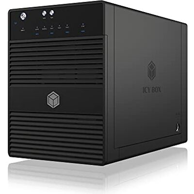 ICY BOX Externe USB-C-behuizing met 4 vakken voor 2,5 inch en 3,5 inch SSD en harde schijven, USB 3.1 Gen 2 (10 Gbit/s), JBOD, ventilator, SATA III, aluminium, IB-3740-C31 ICY BOX Externe USB-C-behuizing met 4 vakken voor 2,5 inch en 3,5 inch SSD en harde schijven, USB 3.1 Gen 2 (10 Gbit/s), JBOD, ventilator, SATA III, aluminium, IB-3740-C31