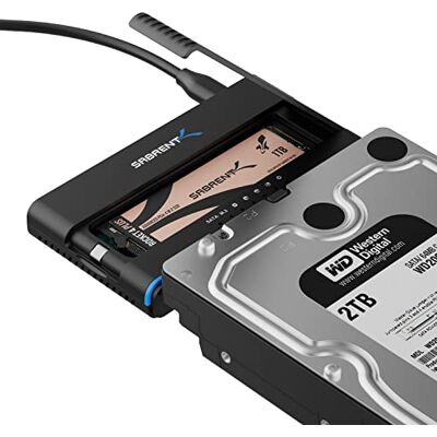 SABRENT 2-in-1 SSD/HDD SATA 2,5"/3,5" en M.2 NVMe naar USB 3.2, USB-C harde schijf docking station, externe behuizing voor PCIe harde schijf + m2, offline klonen, met voeding (DS-UCMH) SABRENT 2-in-1 SSD/HDD SATA 2,5"/3,5" en M.2 NVMe naar USB 3.2, USB-C harde schijf docking station, externe behuizing voor PCIe harde schijf + m2, offline klonen, met voeding (DS-UCMH)