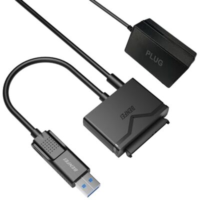 BENFEI USB 3.0 naar SATA Adapter voor 2,5 inch HDD/SSD en UASP-compatibele SATA optische drive met 12V/2A voedingsadapter BENFEI USB 3.0 naar SATA Adapter voor 2,5 inch HDD/SSD en UASP-compatibele SATA optische drive met 12V/2A voedingsadapter
